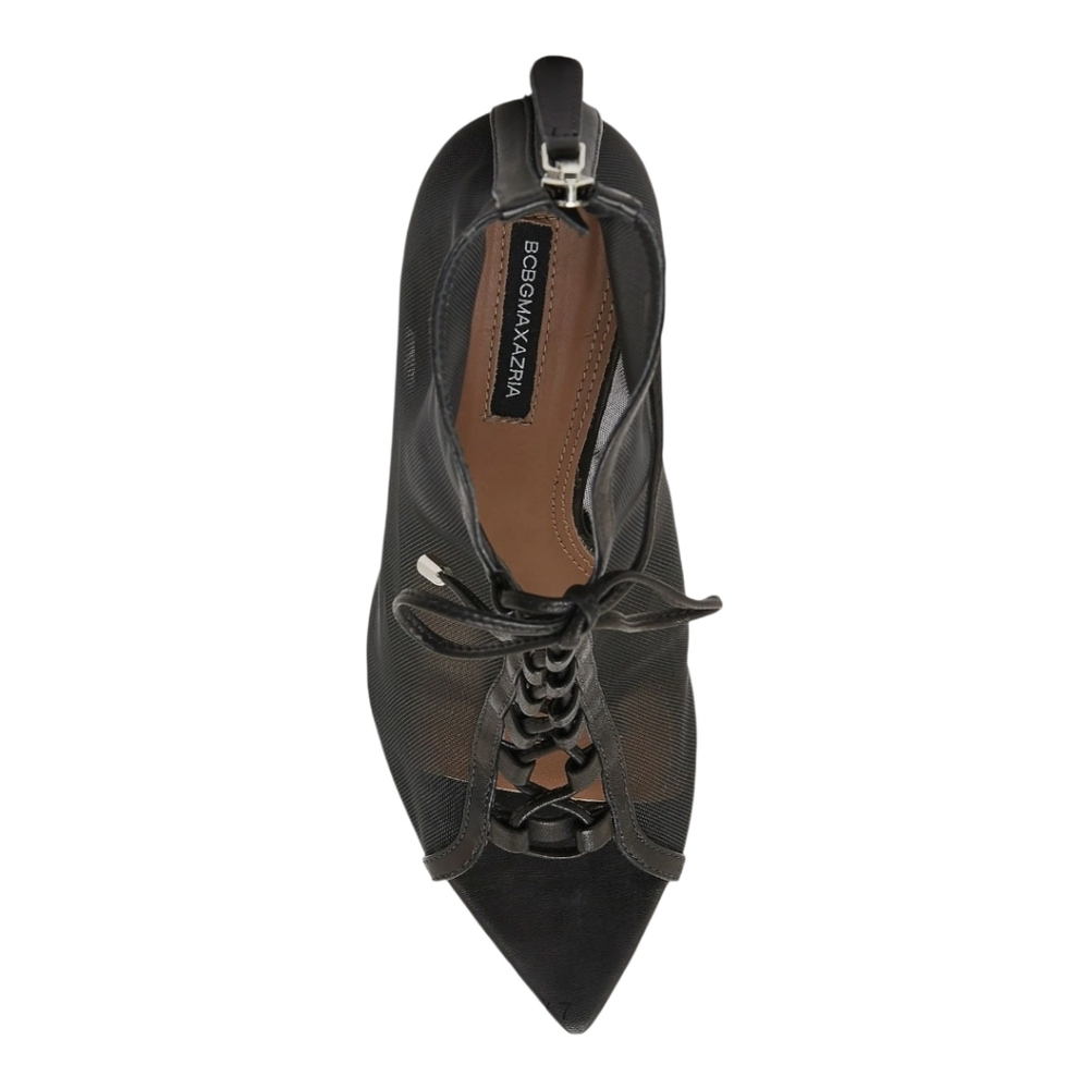 BCBGMaxAzria Black Mesh Lace-Up Peep-Toe Ankle Booties - Picture 9 of 10